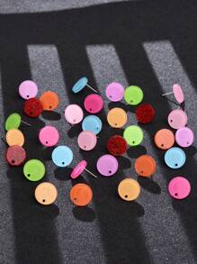 20pcs 14mm Candy-Colored Silver Powder Acrylic Steel Ear Studs Women's Fashion Jewelry DIY Earring Components