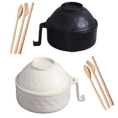 MIUVA Ramen Bowl Set, 2 Instant Noodle Bowl And Cutlery Set, Microwave Safe Ramen Bowl With Fork, Spoon, Chopsticks, Summer Drainer Bowl For Family Camping