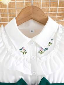 Summer Young Girls' Turn-Down Collar Sleeveless Casual Dress With Graceful Style - Dark Green - View 3