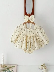Barboteuse à fleurs d'automne pour bébé fille, robe de princesse avec volants mignons aux bas