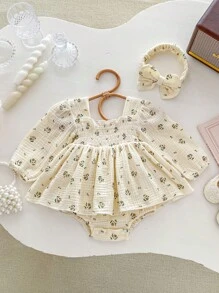 Barboteuse à fleurs d'automne pour bébé fille, robe de princesse avec volants mignons aux bas