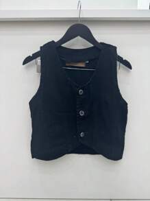 COLETE JEANS FEMININA PRETO - Preto - Visão 1