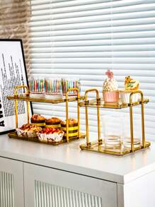 1 件双层豪华蛋糕架，高端家居客厅装饰塑料水果盘和杯架，适用于家庭、酒店、派对和婚礼、厨房、圣诞礼物 - 香檳色 - 查看 8