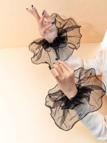 1pair Ladies' Stud Beaded Rolled Edge Sleeve Cuff With Lace Decoration Valentine's Day Valentines