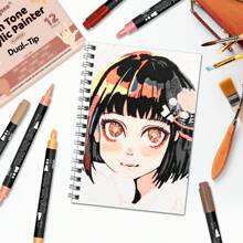 Set de 12 couleurs de tons de peau/12 couleurs standard/24 couleurs de marqueurs à double extrémité avec base acrylique en couleur chair. Parfait pour les portraits, le manga, l'anime, l'illustration, la Fête des Mères, les cadeaux pour maman, la rentrée scolaire et les fournitures scolaires
