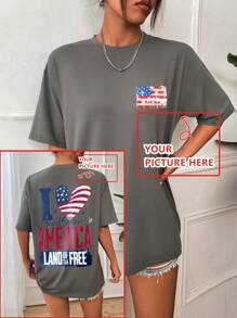 Customized Gift For Christmas, Thanksgiving, Women's T-Shirt - Add Your Own Text/Image (Slogan, Name, Badge, Company Logo, Family Photo, Selfie) To Design Your Personalized Printed T-Shirt, Anniversary, Valentine's Day, Christmas, Thanksgiving, New Year Pattern, Baby/Couple/Family/Pet Photo, Custom T-Shirt - Dark Grey - View 1