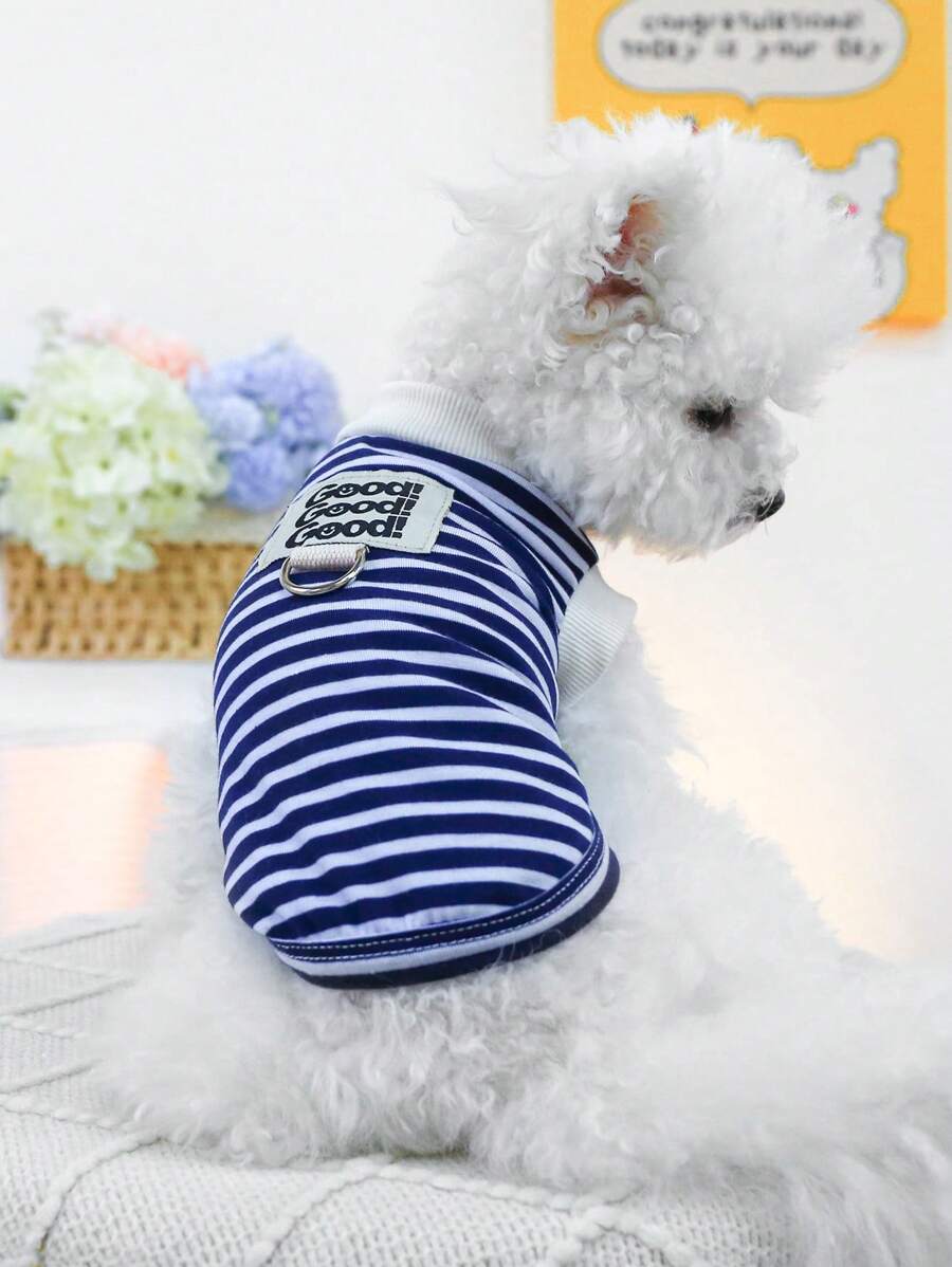 PETCIRCLE 1 件装宠物服装可爱条纹背心 - 海军蓝和白色条纹 - 彩色 - 查看 1
