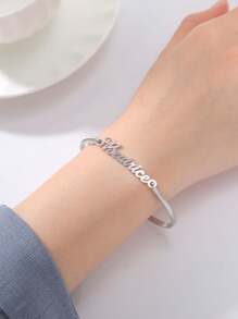 Một chiếc vòng tay có tên cắt bằng thép không gỉ tùy chỉnh, các tùy chọn chữ cái được cá nhân hóa, trang sức thời trang tinh tế và phong cách - Bạc - Xem 5