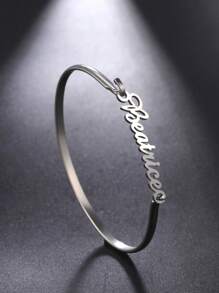 Một chiếc vòng tay có tên cắt bằng thép không gỉ tùy chỉnh, các tùy chọn chữ cái được cá nhân hóa, trang sức thời trang tinh tế và phong cách - Bạc - Xem 2
