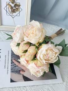 1 Bundle Artificial Peony Bouquet 10 Heads Dried Peony Silk Big Peonies Flowers With Buds For Wedding Home Office Hotel Decoration Table Centerpieces DIY Wedding Party Floral Arrangements - Champagne - View 4