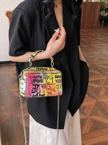 amaiqi Spring New Graffiti Design High-Capacity Women's Small Square Bag, Lightweight Casual Handbag & Crossbody Bag - Multicolor - View 3