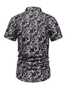 Camisa de manga corta informal con estampado total, verano para hombre - Negro - Ver 2