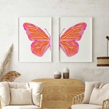 2 SZTUK/ZESTAW Styl Płótno Wall Art Łatwe do powieszenia Różowy motyl Wall Art Canvas Wystrój wnętrz Plakat na ścianę Estetyczny plakat Akwarela Motyl Art Różowy Modny wystrój wnętrz Dziewczyna Plakat na ścianę Estetyczny druk artystyczny (w ramce)