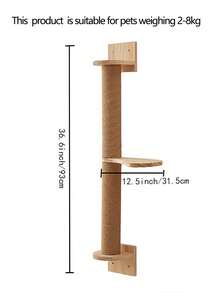 Wall Mounted Cat Scratching Post With Sisal Rope, Cat Jumping Platform Hanging Scratcher Toy Cat Activity Tree With Scratching Pole - Camel - View 2