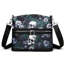 1 peça bolsa transversal casual com estampa de caveira e flor para mulheres, bolsa de ombro com grafite da moda para presente de Halloween, bolsas femininas de grande capacidade, bolsas de Halloween, perfeitas para festas chiques, moda de Halloween e moda gótica, bolsa de Halloween, perfeita para festas chiques, moda de Halloween e moda gótica, melhores presentes de Halloween para mulheres - Multicolorido - Ver 8