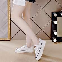 Zapatos deportivos casuales para mujeres de unicolor, suaves y cómodos con cordones y suela gruesa para caminar - Blanco - Ver 8