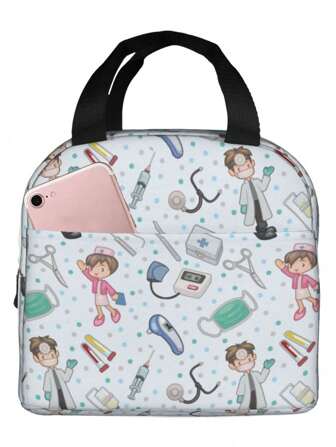 1PC Cartoon Doctor Nurse Lunch Bag Cute Girl Tote Meal Bag Reusable Insulated Portable Anime Lunch Box For Women Men's Boy Girl Work School PicnicBack To School Lunch Kit School Stuff For School Lunch Box Bag Home Essentials Back To School SuppliesWomanLadies Bag For School School Accessories