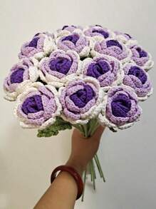 Crochet Flowers, 6PCS Fake Rose Artificial Flowers Handmade Knitted Rose Bouquet Crochet Flower Bouquet Table Centerpieces Valentine'S Day Gift For Women