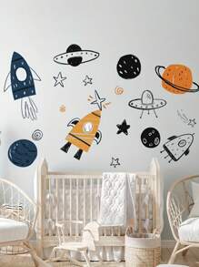 1 件外太空幼儿园墙贴 - 火箭飞船、宇航员和星球装饰，适用于男孩房间 - 乙烯基装饰，充满乐趣和想象力的太空主题婴儿淋浴家庭装饰礼物 - 彩色 - 查看 4