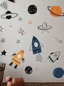 1 件外太空幼儿园墙贴 - 火箭飞船、宇航员和星球装饰，适用于男孩房间 - 乙烯基装饰，充满乐趣和想象力的太空主题婴儿淋浴家庭装饰礼物 - 彩色 - 查看 6
