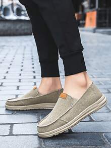 New Style Plus Size Men's Loafers, Slip-On, Comfortable And Versatile Canvas Shoes For Spring And Summer - Beige - View 3