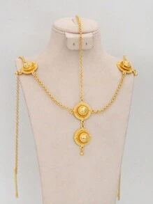 Flower Shape Plated 6pcs Jewelry Sets For Women Luxury Necklace Jewellery Set Wedding Party Gifts Valentines - Yellow Gold - View 3