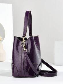桶形手提包女式高容量凸花包，三層口袋設計，簡約休閒單肩斜跨包，時尚流行多功能手袋 - 紫羅蘭色 - 查看 2