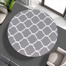 1入防水白色聚酯桌布，可愛印花圖案適用於家庭餐飲，彈性圓桌套 - 彩色 - 查看 1