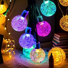 Super Dazzling Color Light Solar Energy Upgrade Project Crystal Bubble Ball Light String 39FT 60LED Is Suitable For Halloween Atmosphere Indoor And Outdoor Garden Wedding Decoration, Flower Home Courtyard Camping And Other Lighting Decoration