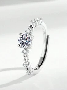 1入不鏽鋼時尚簡約通用高端精致創意四爪鑲鑽戒指，具有奢華和獨特感，適合女性訂婚/結婚戒指的理想選擇