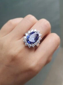 AIHUASI 1pc Vintage 925 Sterling Silver Wedding Engagement Rings For Women 10x14mm 5.6 Ct Oval Cut Blue-Violet Tanzanite Fine Jewelry Gift - Silver - View 9