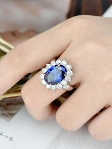AIHUASI 1pc Vintage 925 Sterling Silver Wedding Engagement Rings For Women 10x14mm 5.6 Ct Oval Cut Blue-Violet Tanzanite Fine Jewelry Gift - Silver - View 3
