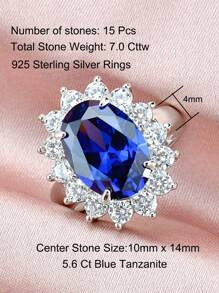 AIHUASI 1pc Vintage 925 Sterling Silver Wedding Engagement Rings For Women 10x14mm 5.6 Ct Oval Cut Blue-Violet Tanzanite Fine Jewelry Gift - Silver - View 4
