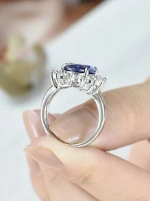 AIHUASI 1pc Vintage 925 Sterling Silver Wedding Engagement Rings For Women 10x14mm 5.6 Ct Oval Cut Blue-Violet Tanzanite Fine Jewelry Gift - Silver - View 7