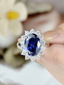 AIHUASI 1pc Vintage 925 Sterling Silver Wedding Engagement Rings For Women 10x14mm 5.6 Ct Oval Cut Blue-Violet Tanzanite Fine Jewelry Gift - Silver - View 5