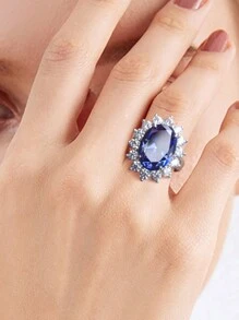 AIHUASI 1pc Vintage 925 Sterling Silver Wedding Engagement Rings For Women 10x14mm 5.6 Ct Oval Cut Blue-Violet Tanzanite Fine Jewelry Gift - Silver - View 8