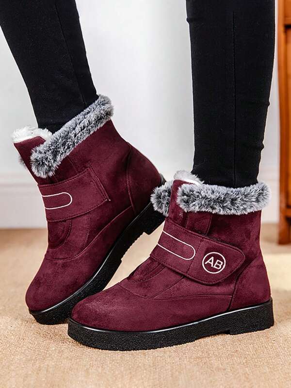 Botas femininas elegantes para neve ao ar livre com colarinho de pele, Botas de inverno aconchegantes com plataforma impermeável, sola plana antideslizante para o inverno