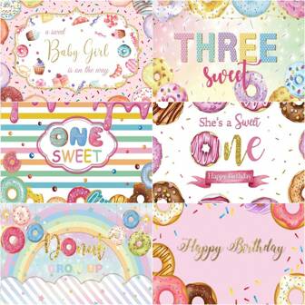 1pc Colorful Polka Dot & Alphabet Donut Birthday Theme Backdrop Cloth For First Birthday Party Photo Shoot Decoration