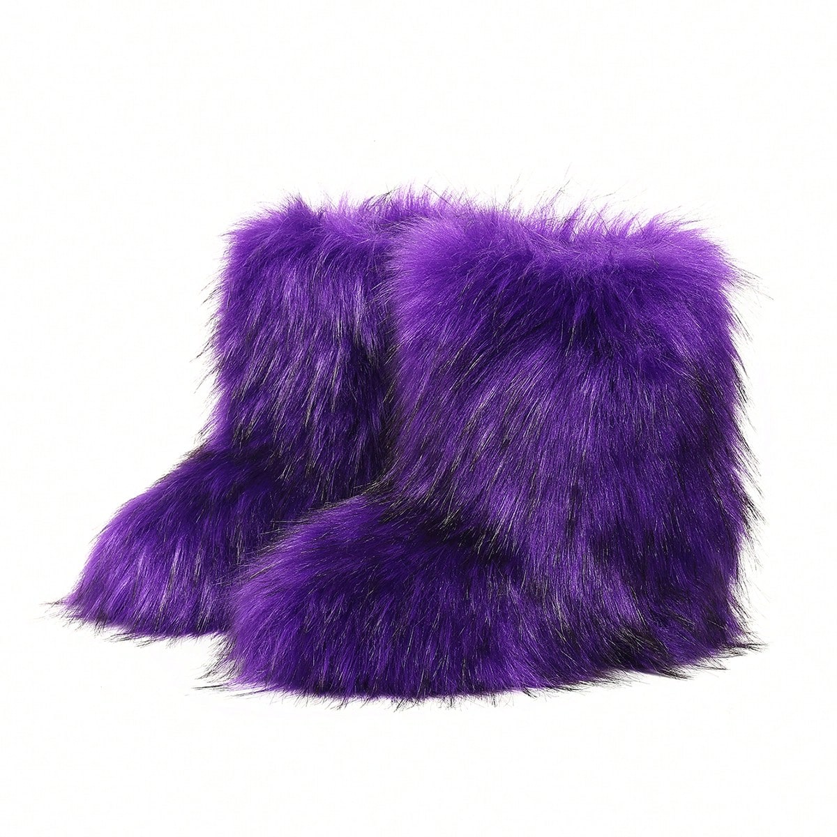 Botas de invierno para mujer, botas de nieve planas y esponjosas, botas moradas, botas con pelo