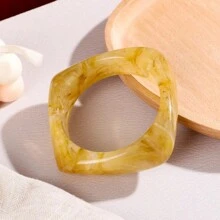 Women's Wide Square Touch Marble Semi-Transparent Toffee Amber Bracelet - Multicolor - View 5