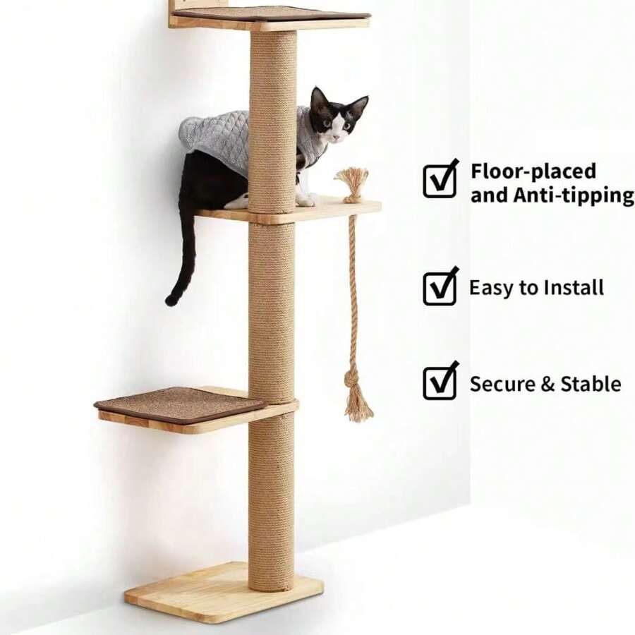 Cat Climbing Frame, Cat Nest Integrated Cat Jumping Platform, Solid Wood Cat Climbing Frame, Cat Nest, Cat Tree, Cat Scratching Board - Camel - View 1