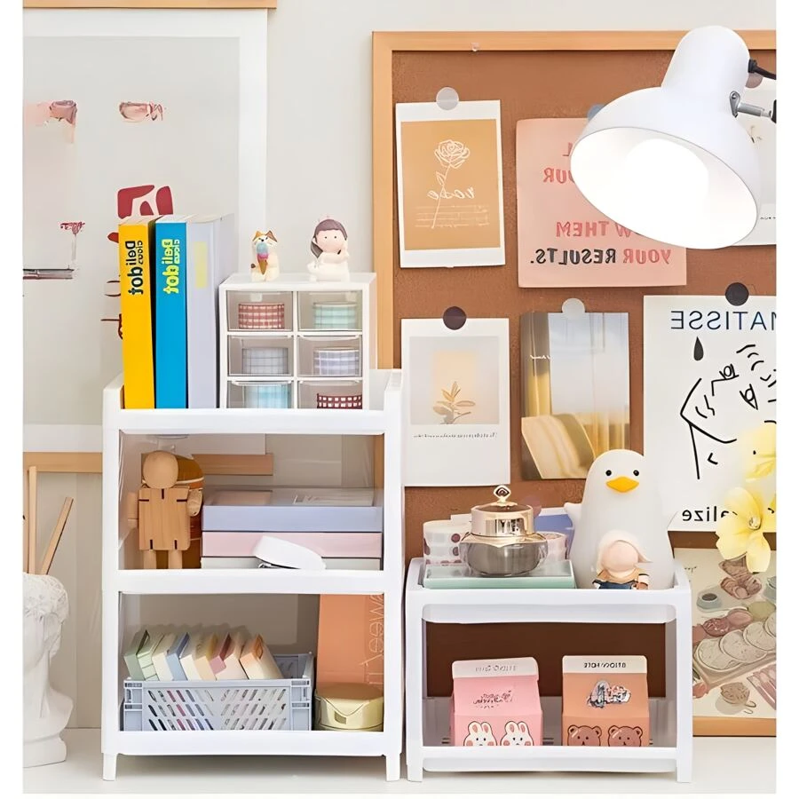 Double Tier Desk Organizer Rack, Vanity Storage Shelf For Kitchen, Bathroom, Office, Dorm - Display Rack, Bookshelf, Tool Holder - Multicolor - View 1