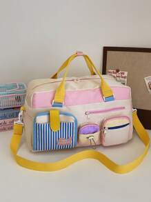 حقيبة سفر نايلون ذات تصميم ألوان متباينة، سعة عالية مع جيوب متعددة وسحاب، قسم منفصل للأشياء الجافة والرطبة، حزام كتف قابل للتعديل، يمكن استخدامها كحقيبة كتف أو حقيبة متقاطعة، مناسبة للرياضات الخارجية، السفر لمسافات قصيرة/طويلة، السباحة، اللياقة البدنية، التنزه، الاستخدام اليومي، الغسيل، حقيبة المستشفى للمدرسة والملحقات المدرسية