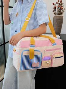 حقيبة سفر نايلون ذات تصميم ألوان متباينة، سعة عالية مع جيوب متعددة وسحاب، قسم منفصل للأشياء الجافة والرطبة، حزام كتف قابل للتعديل، يمكن استخدامها كحقيبة كتف أو حقيبة متقاطعة، مناسبة للرياضات الخارجية، السفر لمسافات قصيرة/طويلة، السباحة، اللياقة البدنية، التنزه، الاستخدام اليومي، الغسيل، حقيبة المستشفى للمدرسة والملحقات المدرسية