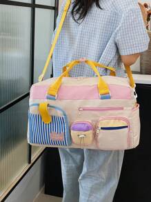 حقيبة سفر نايلون ذات تصميم ألوان متباينة، سعة عالية مع جيوب متعددة وسحاب، قسم منفصل للأشياء الجافة والرطبة، حزام كتف قابل للتعديل، يمكن استخدامها كحقيبة كتف أو حقيبة متقاطعة، مناسبة للرياضات الخارجية، السفر لمسافات قصيرة/طويلة، السباحة، اللياقة البدنية، التنزه، الاستخدام اليومي، الغسيل، حقيبة المستشفى للمدرسة والملحقات المدرسية