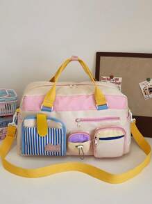 حقيبة سفر نايلون ذات تصميم ألوان متباينة، سعة عالية مع جيوب متعددة وسحاب، قسم منفصل للأشياء الجافة والرطبة، حزام كتف قابل للتعديل، يمكن استخدامها كحقيبة كتف أو حقيبة متقاطعة، مناسبة للرياضات الخارجية، السفر لمسافات قصيرة/طويلة، السباحة، اللياقة البدنية، التنزه، الاستخدام اليومي، الغسيل، حقيبة المستشفى للمدرسة والملحقات المدرسية