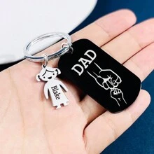 1入刻有1至3個名字的自定義鑰匙扣，個性化鑰匙扣附有DAD拳擊圖案，適合作為給父親的禮物 - 彩色 - 查看 2