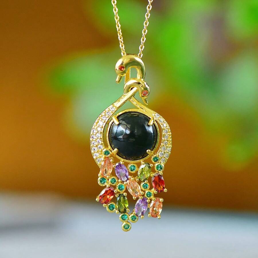 1 Mặt dây chuyền Bộ vòng cổ đá quý màu đen tự nhiên, Đá quý màu đen khảm vàng, Trang sức thời trang ngọc bích vàng, Trang sức thời trang, Trang sức vòng cổ nữ, Vòng cổ đá quý, Quà tặng ngày lễ, Quà tặng cho cô ấy. - N1 - Xem 1