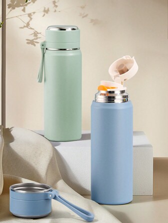 Stainless Steel Vacuum Insulated Cup, High-Capacity And Stylish Bullet-Shaped Bottle With Strap, Portable And Minimalist Design Water Bottle Back To School