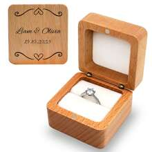 Personalized Wooden Ring Box / Jewelry Box With Custom Photo & Text - Laser Engraved Picture Memory Box For Proposal, Wedding, Anniversary, Birthday - Magnetic Closure, Engraved With Your Image & Message – Small Wood Treasure Box - Oak - View 2